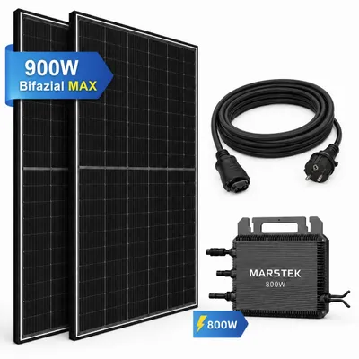 Produktbild von GreenSun Solar 900W Balkonkraftwerk Bifazial Module mit MARSTEK 800W Wechselrichter, PV Solaranlage, 5m Kabel