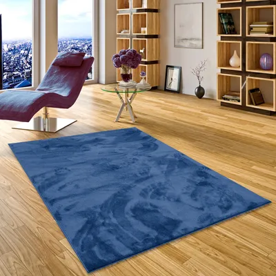 Produktbild von Luxus Super Soft Hochflor Langflor Teppich Deluxe Dunkelblau, Größe:200x200 cm
