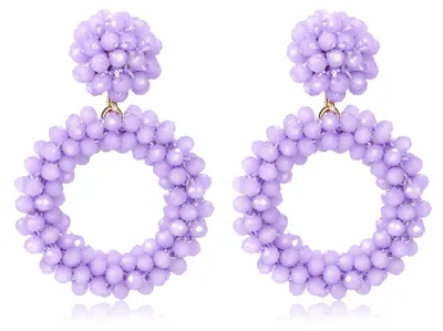 Produktbild von Lila Boho Kristall Perlen Ohrringe Hängend für Damen Leichte Runde Statement Ohrringe Elegant Modischer Schmuck für Alltag & Geschenk