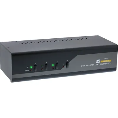 Produktbild von InLine KVM Desktop Switch, 4-fach, Dual Monitor, HDMI, 4K, USB 3.0, Audio, 3840 x 2160 Pixel, 4K Ultra HD, Schwarz, Grau