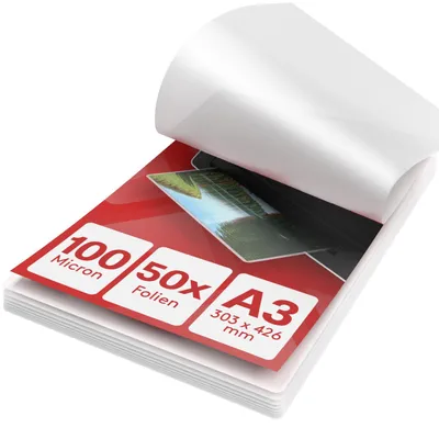Productafbeelding van ACROPAQ Laminatiefolie A3 - 100 mic, 50 stuks, glanzend, premium kwaliteit, afgeronde hoeken, geschikt voor knutselmaterialen en borden - 18004