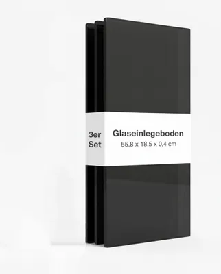 Produktbild von K-Möbel 3er Set Glaseinlegeboden 558x185x4mm in Schwarz inkl Bodenträger 5mm und Abdeckkappen -  Germany - für Wandvitrinen