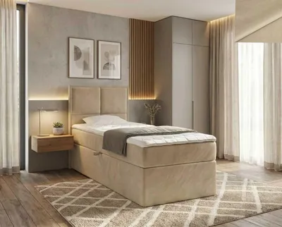 Obrázok produktu pre Boxspring posteľ MODERNO NORDELO New Velo 202 BEIGE 120 x 200 cm s úložným priestorom, matracom Bonell a 4 cm vrchnou vrstvou