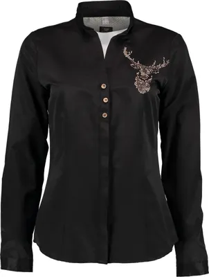 Produktbild von OS Trachten Damen Bluse Langarm Trachtenbluse mit Stehkragen Unazo, Größe:34, Farbe:schwarz