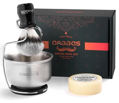 Obrázok produktu pre Syntetický holiaci štetec s držiakom z nehrdzavejúcej oceli a nádobkou na penu