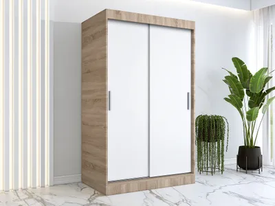 Produktbild von FurMeb24 Schiebetrenschrank GOLD -120x200cm 2-triger Kleiderschrank Ohne Spiegel, Schiebeschrank - (Sonoma Eiche + Weiss)