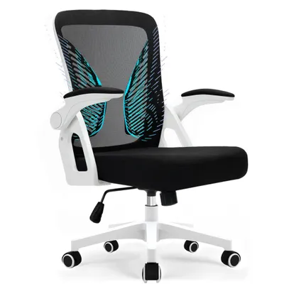 Produktbild von Bürostuhl ergonomisch mit Mesh-Rückenlehne, 90° klappbare Armlehnen, höhenverstellbar, Computerstuhl für Home Office und Büro, bis 150 kg