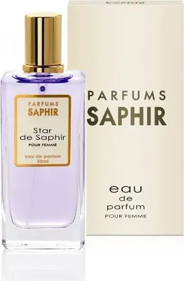 A bottle of Saphir Star de Saphir Eau de Parfum for women and its packaging.