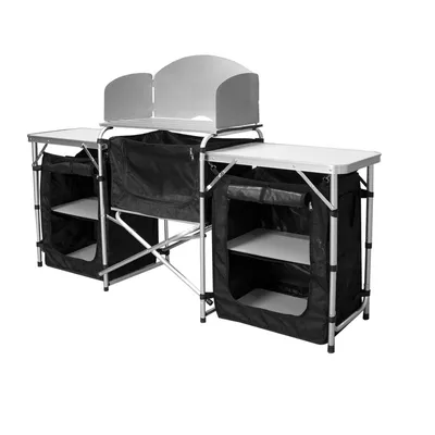 Produktbild von Jiubiaz Campingküche  Küchenbox Windschutz Alu Spritzschutz Faltschrank  ca. (L) 164.5 cm x (B) 52 cm x (H) 104 cm-Drei Desktops