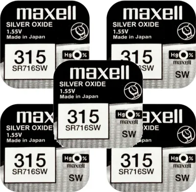 Produktbild von 5 x Maxell 315 SR716SW Uhren Batterie Knopfzelle Silberoxid 1,55V Neu V315 23mAh - 1,7mm x 7,9mm