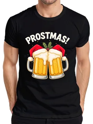 Produktbild von Prostmas Bierkrug Weihnachtsmann Bier Weihnachten lustig Geschenk Herren T-Shirt, Schwarz, S