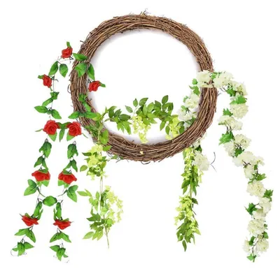 Image de Guirlande de plantes artificielles, 3 pièces, 240 cm, tissu en soie, anneau en rotin