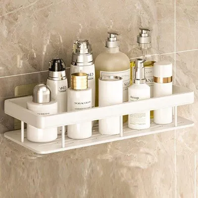 Immagine prodotto di Uniqoos® - Piatto doccia in alluminio – Scaffale angolare senza foratura, 1 pezzo, 31,4 x 14 x 5 cm, finitura opaca, include 4 ganci adesivi, organizer per il bagno