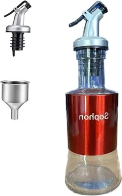 Image de Doseur à huile en acier inoxydable rouge, 250 ml, avec bec verseur et entonnoir