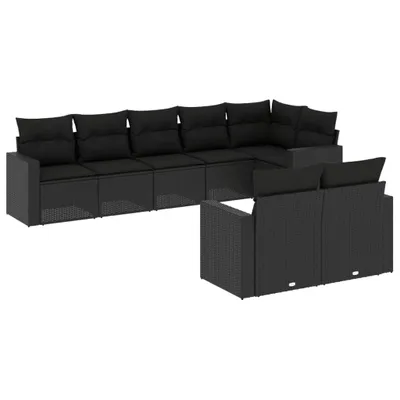Produktbild von vidaXL 8-tlg. Garten-Sofagarnitur mit Kissen Schwarz Poly Rattan