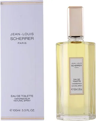 A bottle of Jean-Louis Scherrer perfume and its packaging are displayed against a white background.