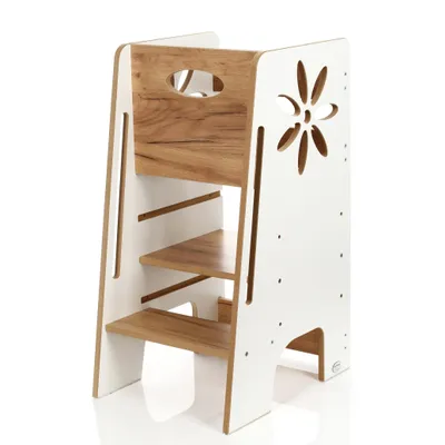 Zdjęcie produktu dla Kitchen Helper/ Kids Helper/ Stołek edukacyjny Montessori / Wieża edukacyjna / Pomocnik kuchenny / Wieża kuchenna Montessori/ KH-350 biało-dębowy