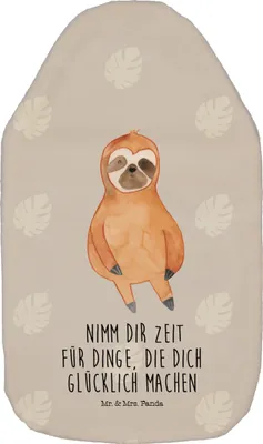 Produktbild von Mr. & Mrs. Panda Wärmflasche Faultier Zufrieden - Grau Pastell - Geschenk, Wärmflaschen, Glück, Wärmekissen, naturkautschuk, mit Bezug, wärmebeutel, Frieden, faul