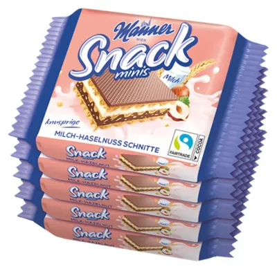 Obrázek produktu pro Manner Snack Minis mléčný plátek s lískovými oříšky v křupavém provedení 5x25g