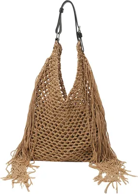 Produktbild von Häkeltasche für Damen, Mesh Strandtasche, Sommer Boho Urlaub Umhängetasche, Khaki