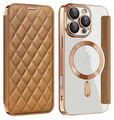Image de Étui en similicuir marron pour Apple iPhone 16 Pro Max, 360 degrés, protection intégrale, compatible MagSafe, anti-vol de données RFID
