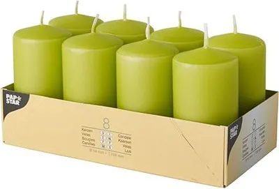 Produktbild von 8 Papstar Stumpenkerzen Ø 50 mm, 100 mm kiwi 10583