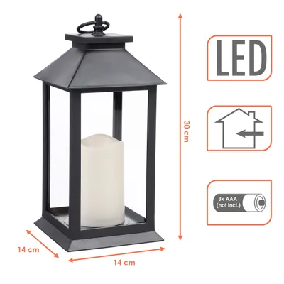 Obrázok produktu pre 2.02 LED lampáš so sviečkou - cca 33 x 14 x 14 cm - Ohnivo žltá LED imituje príjemné blikanie sviečky