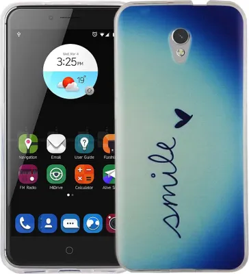 Produktbild von Handy Hülle für ZTE Blade V7 Cover Case Schutz Tasche Motiv Slim Silikon TPU Schriftzug Smile Blau