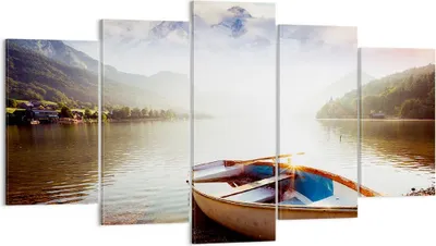 Produktbild von Bild auf Leinwand - Leinwandbild - Berge See Boot - 160x85cm - Wand Bild - Wanddeko - Wandbilder - Leinwanddruck - Bilder - Kunstdruck - Wanddekoration - Leinwand bilder - Wandkunst - EA160x85-3927