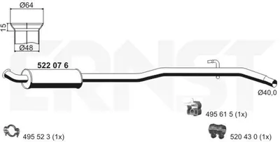 Produktbild von ERNST 522076 Vorschalldämpfer Schalldämpfer für RENAULT CLIO II (BB0/1/2, CB0/1/2)