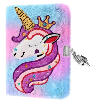 Produktbild von Geheimes Tagebuch Mädchen mit Schloss, Plüsch Notizbuch Lila Einhorn