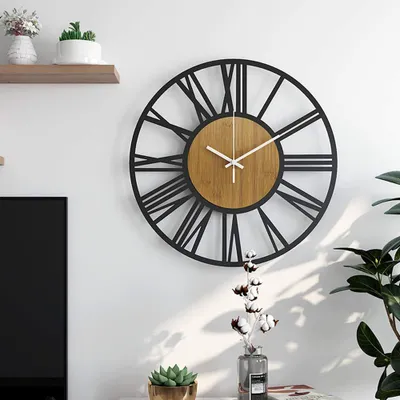 Produktbild von Runde Wanduhr, schwarz, 40 cm, für Wohnzimmer, Dekoration, Vintage-Stil, römische Ziffern, geräuschlos, Nicht tickend, Hängeuhren für Zuhause, Garten