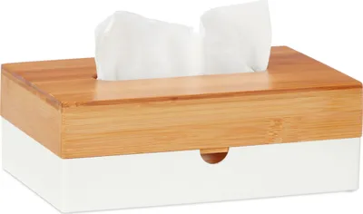 Produktbild von relaxdays Weiße Tücherbox mit Bambus-Deckel