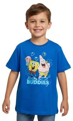 Produktbild von Spongebob Schwammkopf T-Shirt für Jungen - Bikini Bottom Buddies Kinder Shirt Oberteil kurzärmlig Blau 98-104