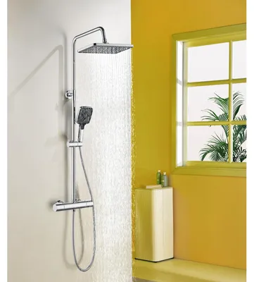 Immagine prodotto di Set doccia pioggia - Soffione 30 x 20 cm - Termostato - 3 tipi di getto - Set completo