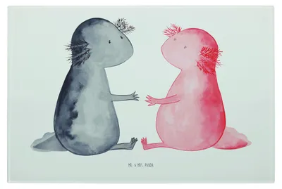Produktbild von Mr. & Mrs. Panda Schneidebrett Axolotl Liebe - Weiß - Geschenk, Frühstücksbrett, vesperbrett, schneidbrett, Servierplatte, Verliebt, Valentinstag, Design