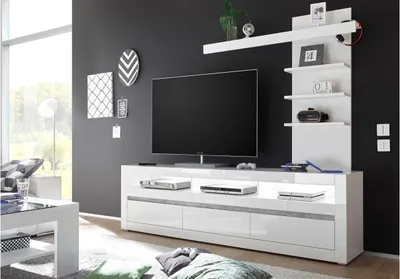 Produktbild von Wohnwand 3 Carat Anbauwand TV-Board Regal weiß Hochglanz