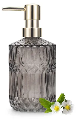 Image de Distributeur de savon en verre, 390 ml, pour la salle de bains et la cuisine - Distributeur de lotion avec pompe en plastique ABS (gris)