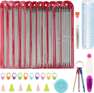 Produktbild von Metall Stricknadeln Set mit Zubehör 55 Stück Nadelspiel 20 cm für Socken 2,0-6,5 mm