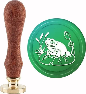 Produktbild von Retro Vintage Wax Siegelstempel mit Lotus-Design für Einladungen und Karten - Frosch Siegelstiftstempel mit abnehmbarem Messingkopf - Holzgriff für Geschenkverpackung - 30mm