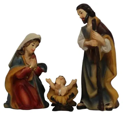 Produktbild von Krippenfiguren Heilige Familie 3-teilig handbemalt Polyresin 9 cm