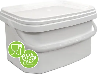 Produktbild von 4 Stück 5 Liter Eimer mit Deckel weiß 5,6 Liter randvoll Plastikeimer rechteckig lebensmittelecht luftdicht stapelbar BPA-frei