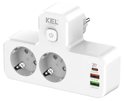 Immagine prodotto di Adattatore a prese multiple PLASTROL, 2 prese Schuko, USB-A, USB-C, con interruttore, colore bianco