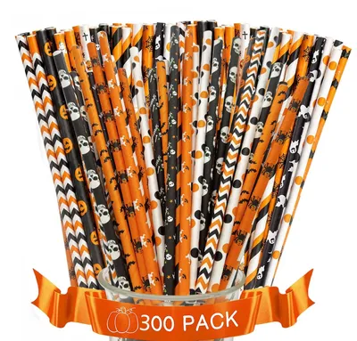 Halloween-Papierstrohhalme, bunt, 300 Stück, 19,7 cm