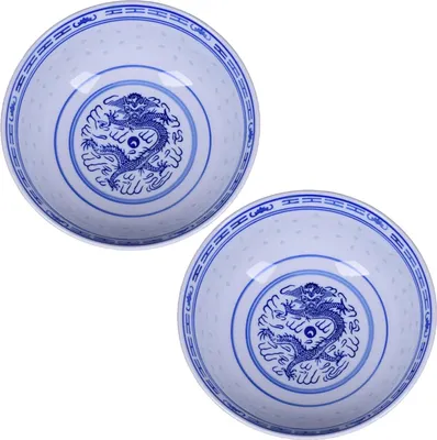 Obrázek produktu pro Sada 2 porcelánových misek na ramen - modrá/bílá, 800 ml, na polévku, rýži, müsli, dezert