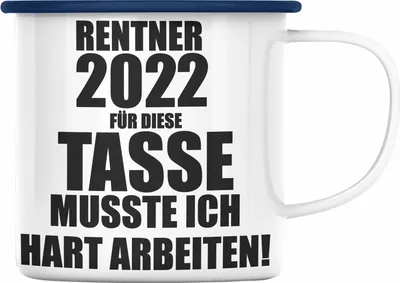 Produktbild von Trendation - Rente Emaille Tasse 2022 Spruch Ruhestand Rentner Geschenk Rentnerin Emaille Emaille Tasse Renteneintritt (Blau)