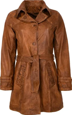 Produktbild von MADDOX - Damen Trenchcoat Ledermantel Mantel Lammnappa cognac / antik Größe 46