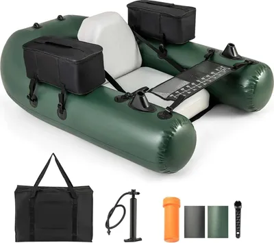 Zdjęcie produktu dla Nadmuchiwana łódź wędkarska – Bellyboot/Float Tube – oparcie – pompka i pasy – nośność 100 kg – 157×114×35 cm – kolor zielony wojskowy