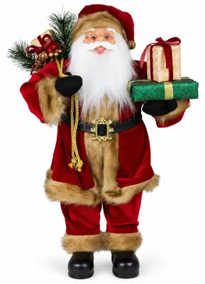 Imagen del producto de Papá Noel Sven – Decoración navideña de pie con regalos – Hecho a mano – 60 × 35 × 20 cm – Rojo/Dorado, Imagen generada por IA