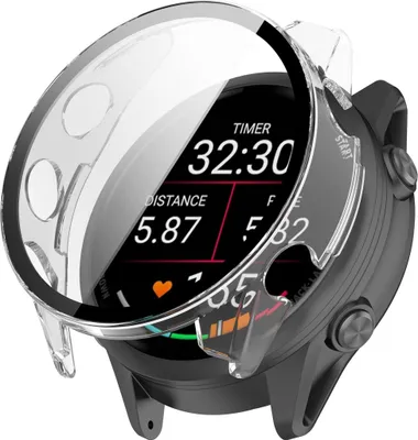 Produktbild von Für Garmin Forerunner 570 42mm Kunststoff Schutz Hülle + 9H Glas Transparent